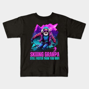 Skiing Grandpa Still Faster Than Your Wifi Funny Design Kids T-Shirt